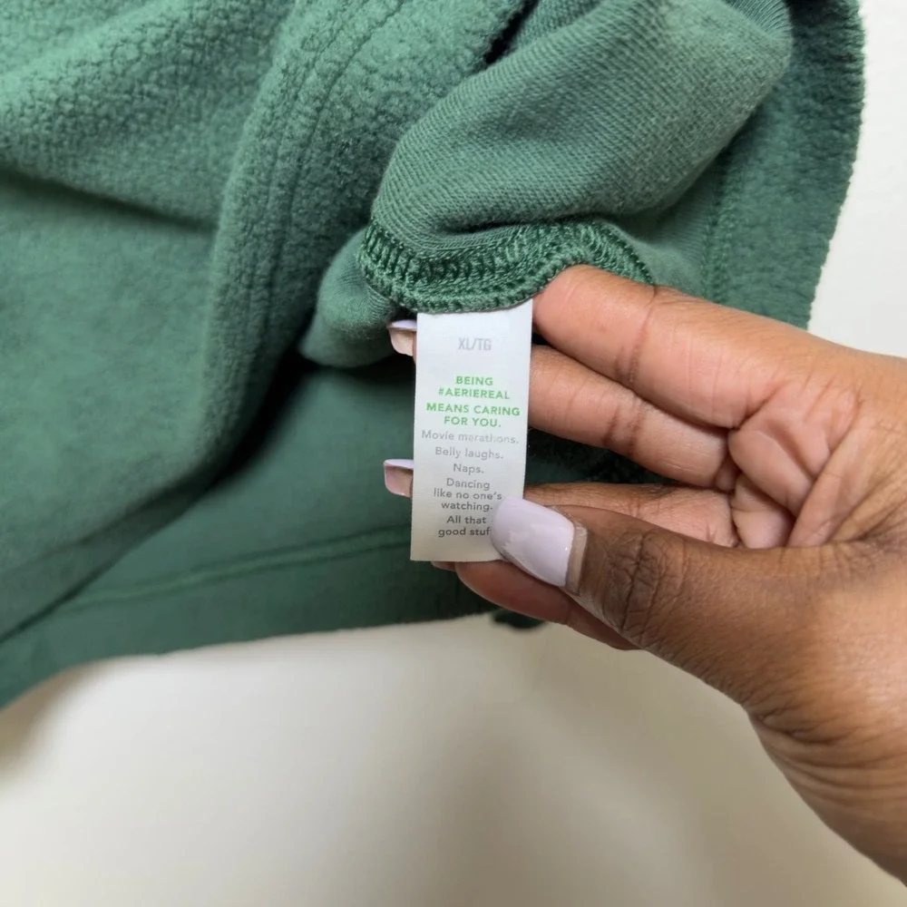 Aerie Women‎ Sherpa Henley Sweater XL Oversized Fleece Sweatshirt Green Lounge